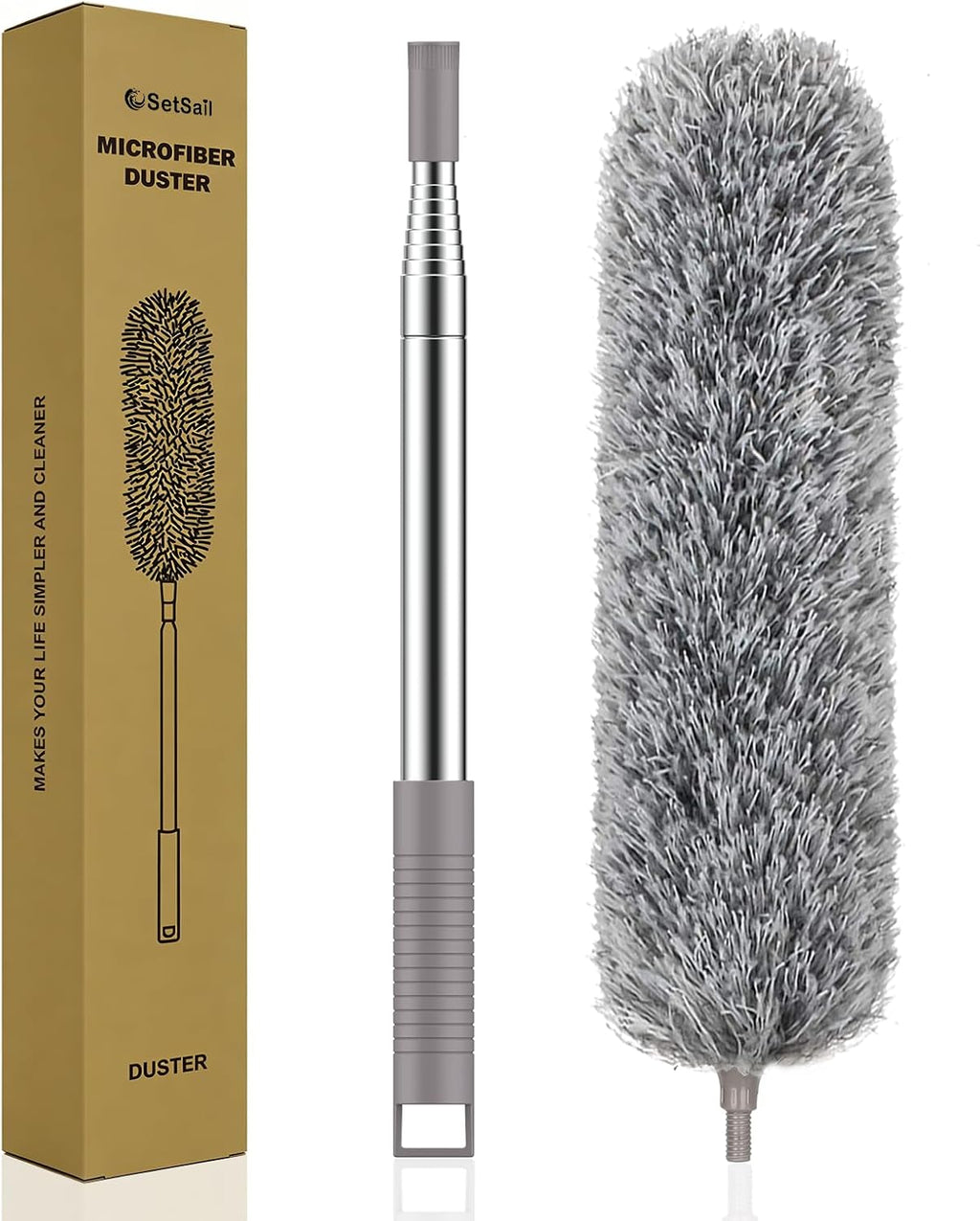 SetSail Extra-Long Dusters with Extension Pole 100-inch for Cleaning, Bendable Microfiber Head Washable Ceiling Fan Duster for High Ceilings, Furniture