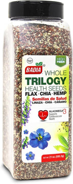 Badia Trilogy Health Seed, Flax, Chia, Hemp Seeds Blend, High Fiber Superfood Mix, Omega-3, 21 oz