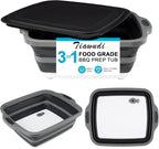 Collapsible Cutting Board with Container, Foldable Camping Sink with Colander, BBQ Prep Tub with Lid, Multifunction Dish Basin for Kitchen, Bowl, Vegetable and Fruit, 2.11 Gal/8L Storage Basket