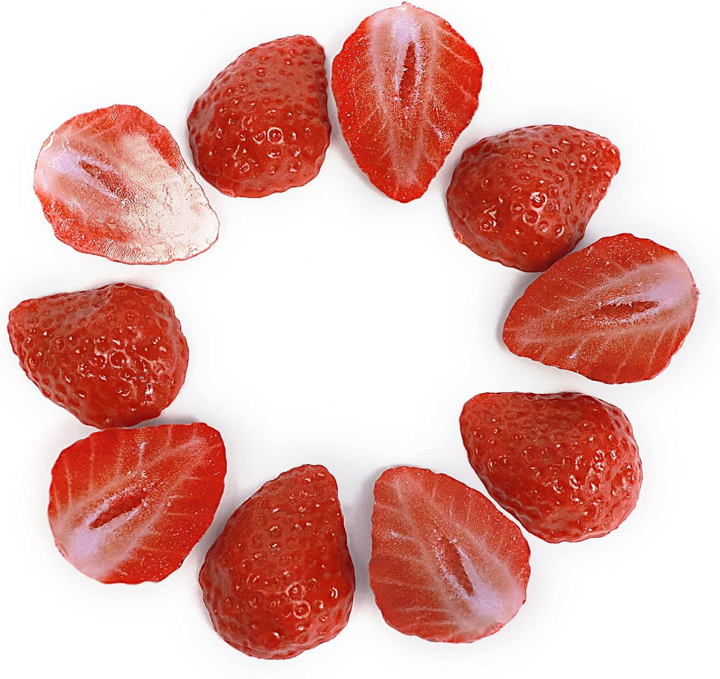 FKYzixeh Artificial Strawberry Blocks, Fake Fruit Decorations for Home, Parties, Tables and Vase Filling, Photography Props (10 Pcs Half Strawberries)