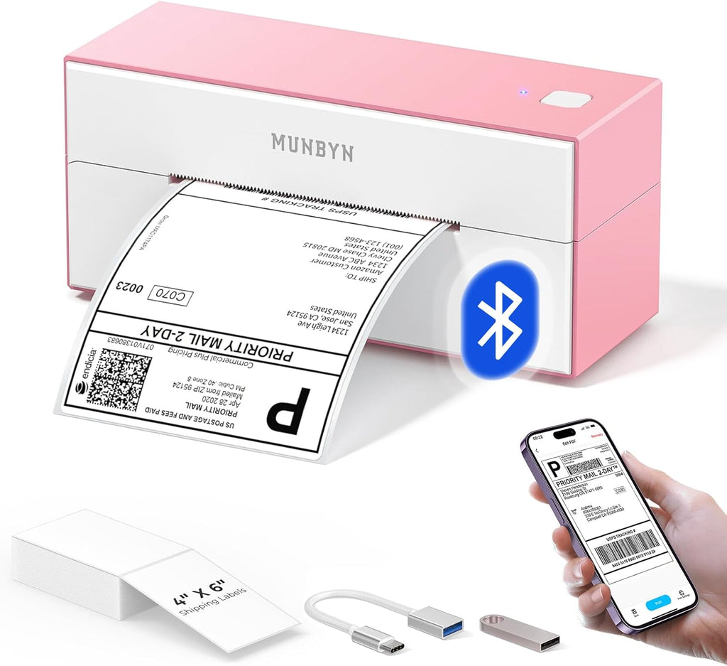MUNBYN Bluetooth Thermal Label Printer, 4x6 Shipping Label Printer for Shipping Packages, Compatible with iOS, Android, PC, Mac, Chrome OS, Etsy, Ebay, Shopify, Amazon, USPS and More