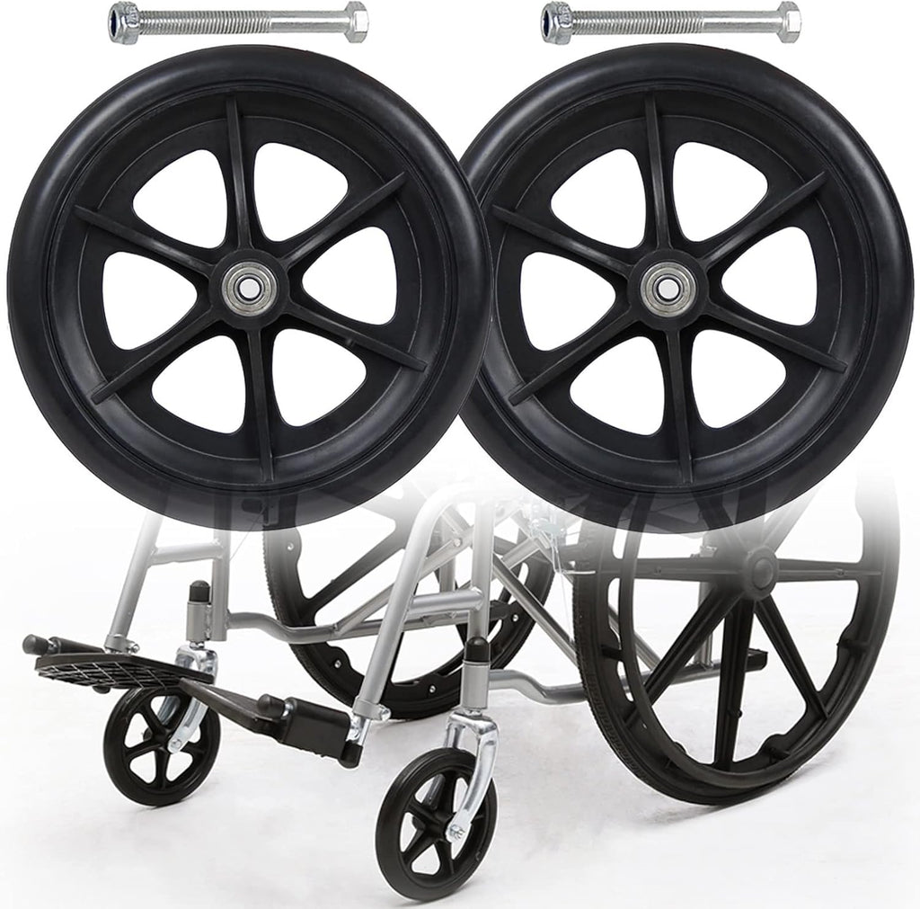 LIGUOYI Front Wheelchair Wheel Replacement, 2 Pcs Solid Rubber Tire, 6" 7" 8" Bold Wheelchair Caster Wheels, 5/16" Axle 120 Kg Load Capacity, Black Grey, Easy to Install, for Handicapped Wheelchairs