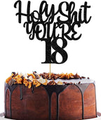 Holy Shit You’re 18 Cake Topper 18th Birthday Cake Toppers Decorations for Boys Girls Glitter Black Doubled Sided Funny 18th Happy Birthday Decorations Cheers to 18 Years Party Supplies