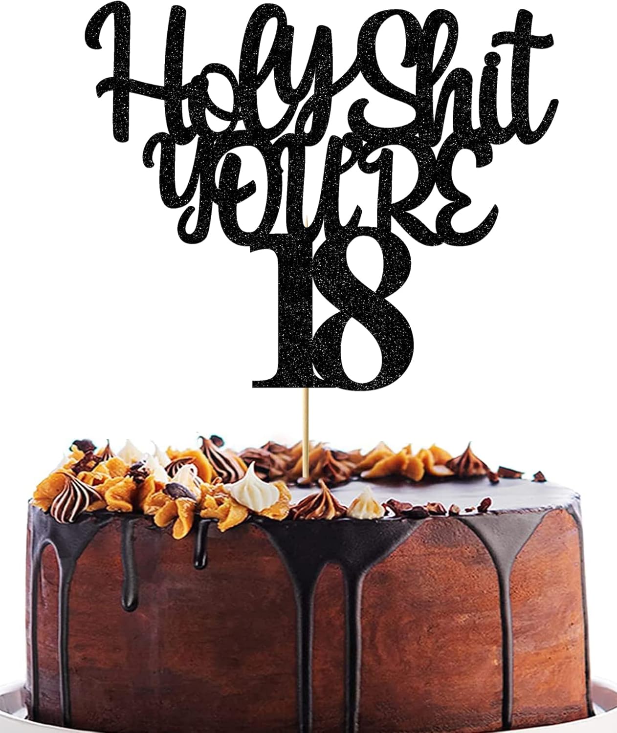 Holy Shit You’re 18 Cake Topper 18th Birthday Cake Toppers Decorations for Boys Girls Glitter Black Doubled Sided Funny 18th Happy Birthday Decorations Cheers to 18 Years Party Supplies
