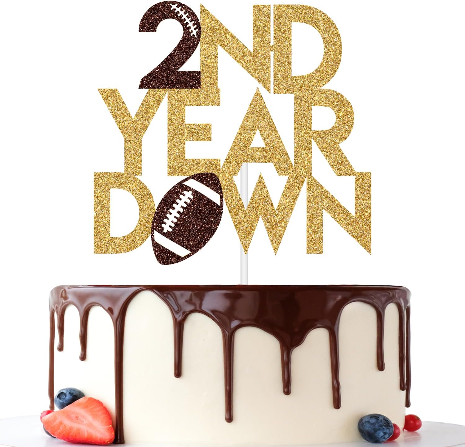 Happy 2nd Birthday Cake Topper, Football Fans 2nd Year Down Birthday Cake Decorations, Glittery Sports Themed 2nd Birthday Party Supplies