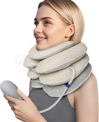 Neck Stretcher with Brace - Inflatable Cervical Traction Device for Neck Pain Relief, Adjustable Neck Support Pillow and Decompression Tool with 3+1 Chin Rest, Portable for Home, Office & Travel Use