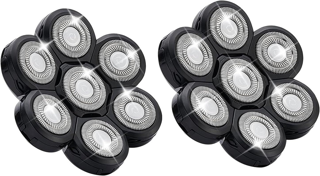 7 Head Shaver Replacement Razor Heads for Many Brands Bald Men's Electric Foil Shaver Replacement,Universal Shaver Replacement Blades for Electric Razor for Men Bald and Face (Black 7 Head/2PCS)