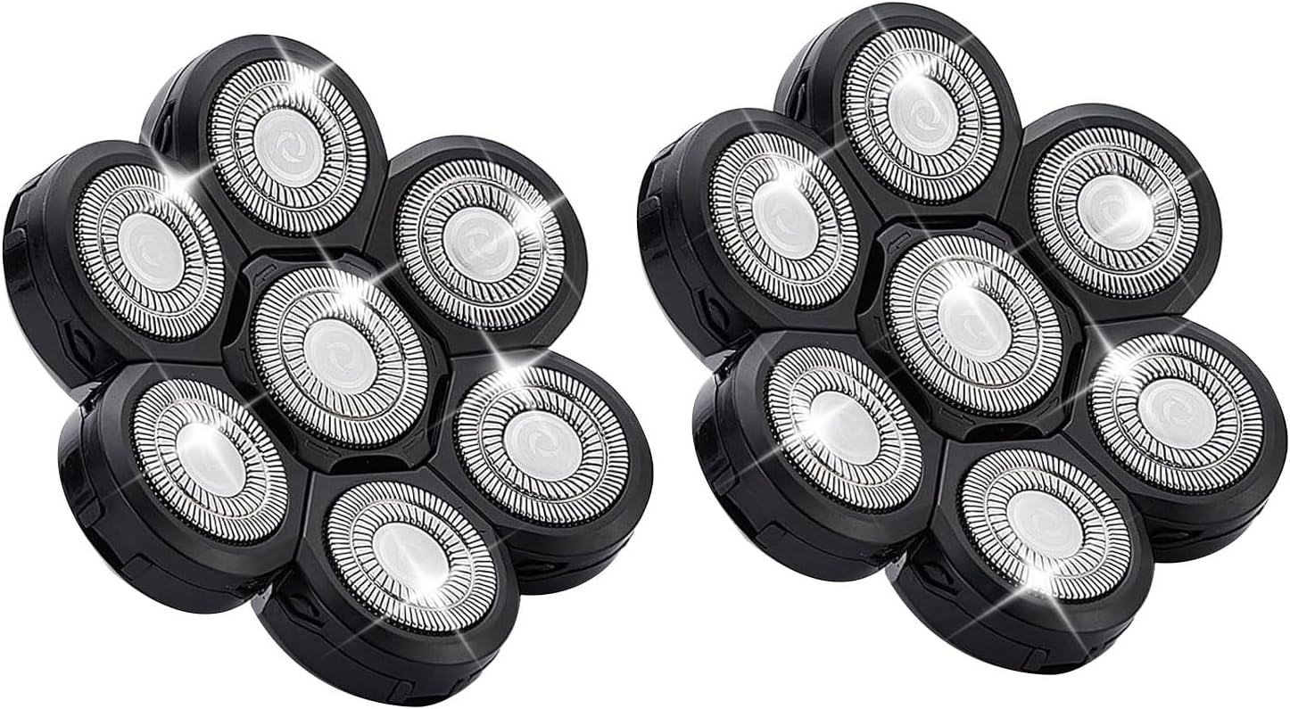7 Head Shaver Replacement Razor Heads for Many Brands Bald Men's Electric Foil Shaver Replacement,Universal Shaver Replacement Blades for Electric Razor for Men Bald and Face (Black 7 Head/2PCS)