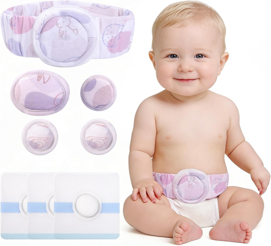 Baby Umbilical Hernia Belt, Baby Belly Band Kit with 4 Compression Pads & 3 Navel Patches, Newborn Belly Button Band, Infant Abdominal Binder, Umbilical Cord Cover for Newborn