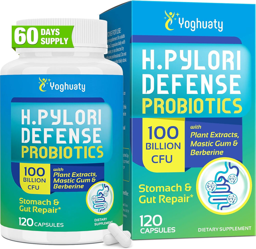 H. Pylori Defense Probiotics 100 Billion CFU - Lactobacillus Reuteri, Mastic Gum, Berberine, Zinc Carnosine, Green Tea, for Digestive & Gut Health, Stomach Comfort, Vegan, 120 Capsules