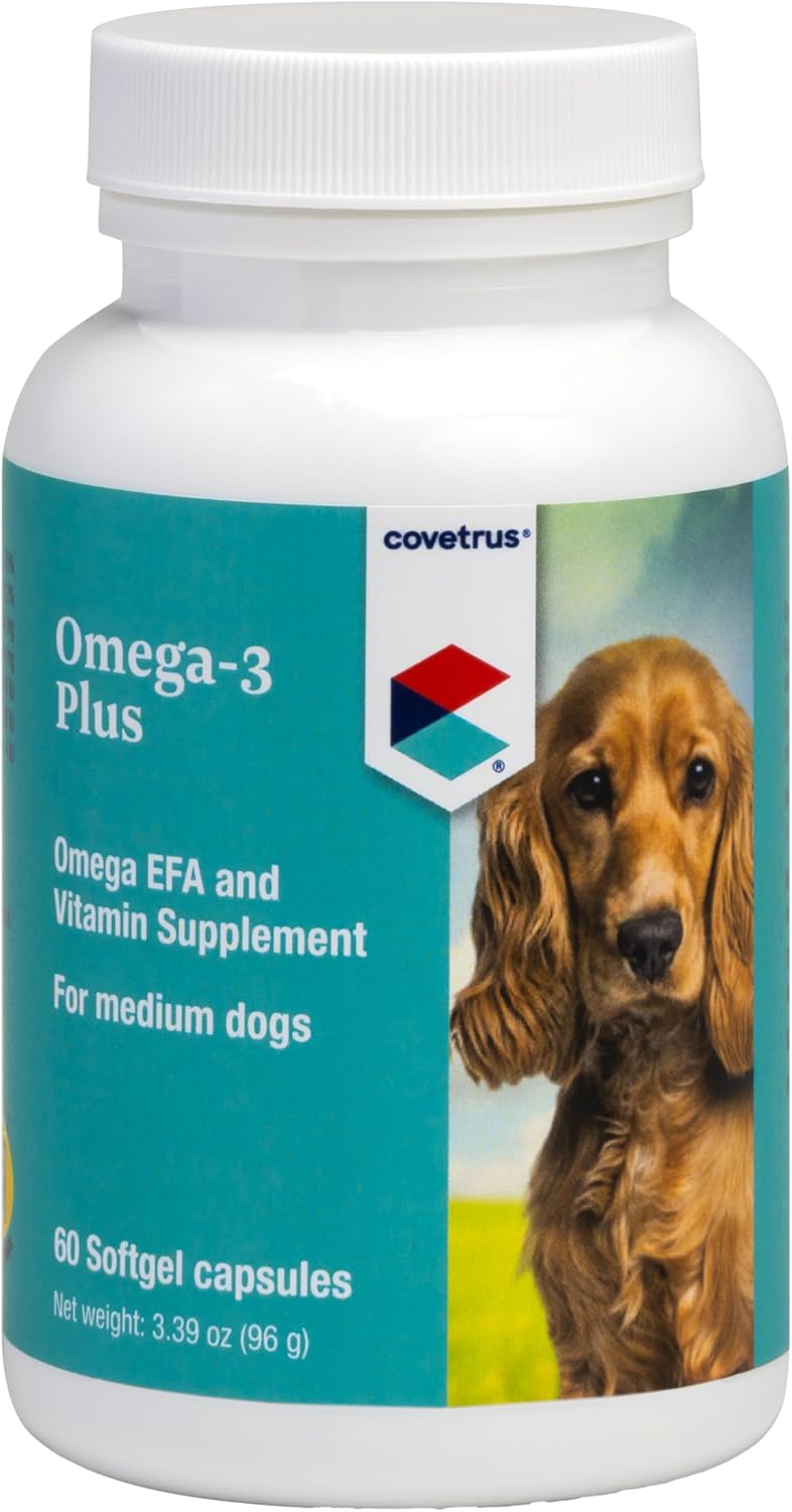 Covetrus Omega-3 Soft Gels for Medium Dogs – Essential Fatty Acids with Vitamins A, E & D3 – Skin, Coat & Joint Supplement – 60 Count