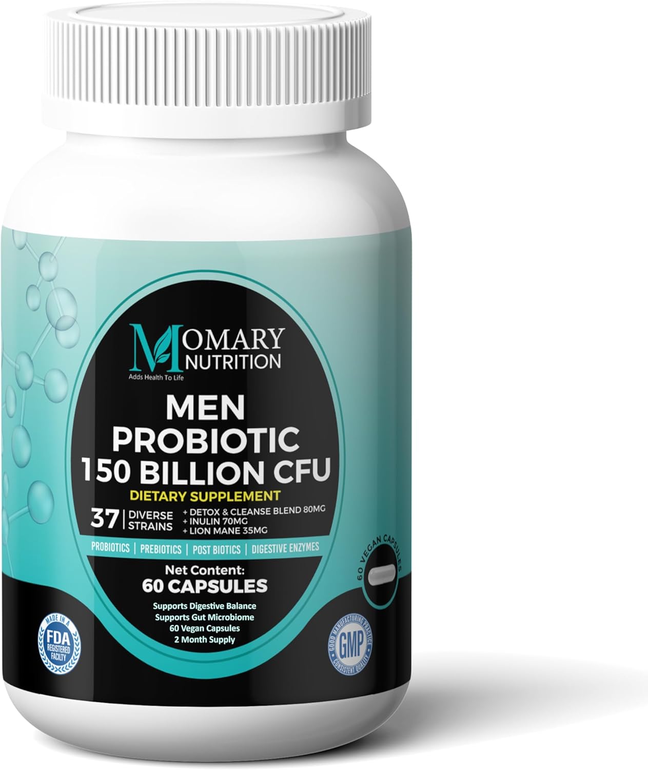 8-in-1 Bio Cultures Complex for Men – 150 Billion CFU Probiotics with 37 Diverse Strains, Organic Prebiotics, Postbiotics & Digestive Enzymes – Supports Digestive Balance & Gut Microbiome