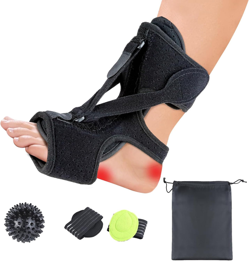 Plantar Fasciitis Night Splint - 3-Strap Support for Foot Drop & Achilles Tendonitis - Breathable Neoprene Foot Brace for Sleeping & Stretching - Adjustable Dorsal Splint for Men & Women, Black, 1 Count