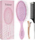 Air Cushion Paddle Brush, Steel Pins Scalp Massager, Pain-Free Detangling Brush for Curly, Thick Hair, Wet & Dry Use, Anti-Static, with Tail Comb & Non-Slip Clip, Pink 1Pc