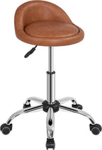 Yaheetech Rolling Stool Adjustable Swivel Stools Chair with Wheels & Back Support Round Tattoo PU Leather Salon Stools for Massage Spa, Retro Brown