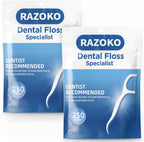 RAZOKO Dental Floss Picks 500 Count, Unflavored Disposable Flossers, High-Tension Shred-Resistant Flossers for Teeth & Gum Cleaning, PTFE & PFAS Free, Portable Oral Care Tool for Home & Travel