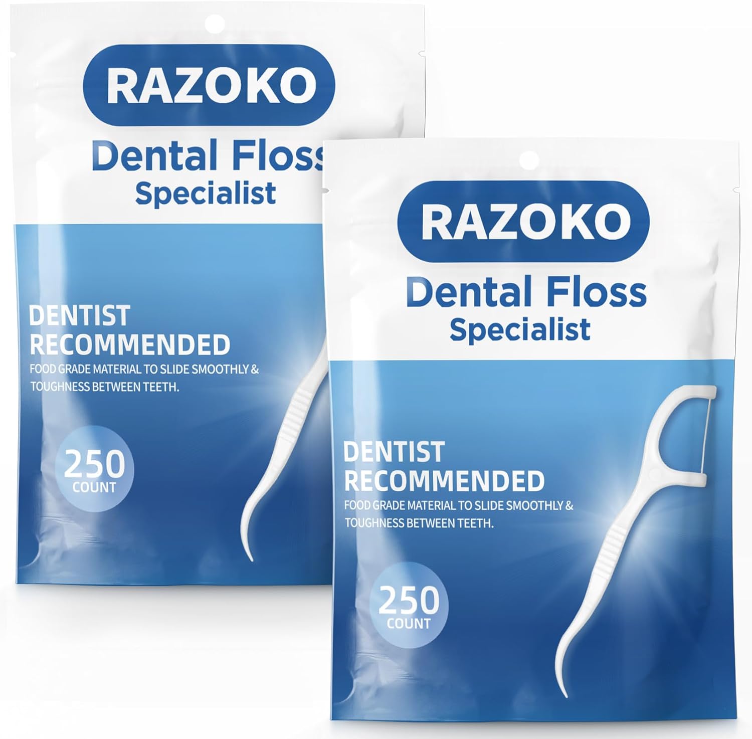 RAZOKO Dental Floss Picks 500 Count, Unflavored Disposable Flossers, High-Tension Shred-Resistant Flossers for Teeth & Gum Cleaning, PTFE & PFAS Free, Portable Oral Care Tool for Home & Travel