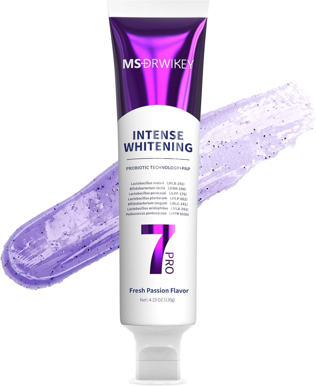 MSDRWIKEY Popping 7-Pro Whitening Toothpaste | Deep Whitening & 7 Probiotics for Oral Health | Purple Beads for Extra Freshness | Fluoride-Free