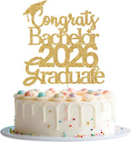 Congrats Bachelor 2026 Graduate Cake Topper, Congrats Bachelor Grad Decor, Class of 2026 Bachelor Degree Graduation Party Decorations Gold Glitter