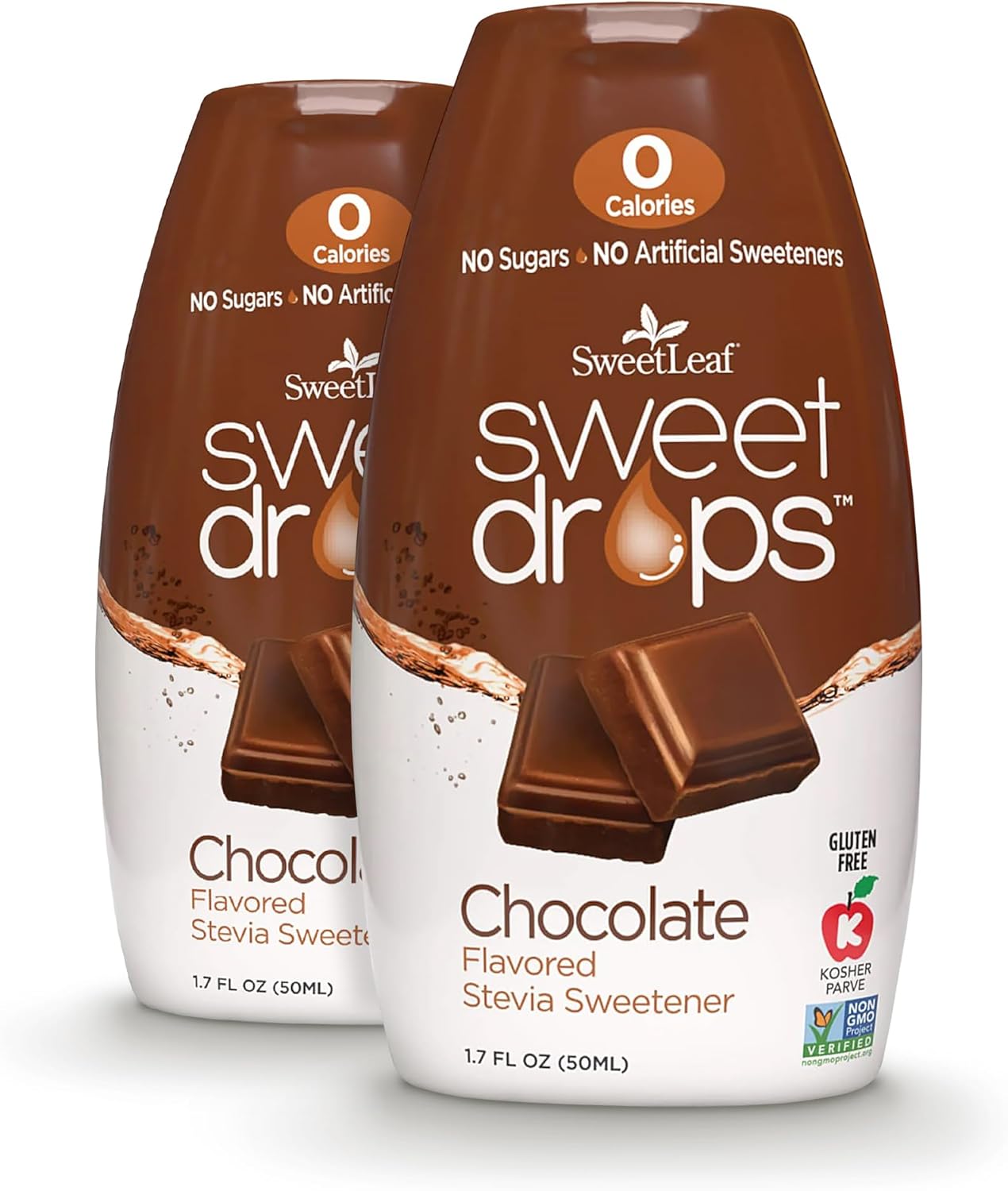 SweetLeaf Sweet Drops - Flavored Stevia Liquid Sweetener, Stevia Extract, Zero Calories, Gluten Free, Keto Friendly, Non GMO, Natural Flavors, Sugar Alternative - Chocolate, 1.7 Fl Oz (Pack of 2)