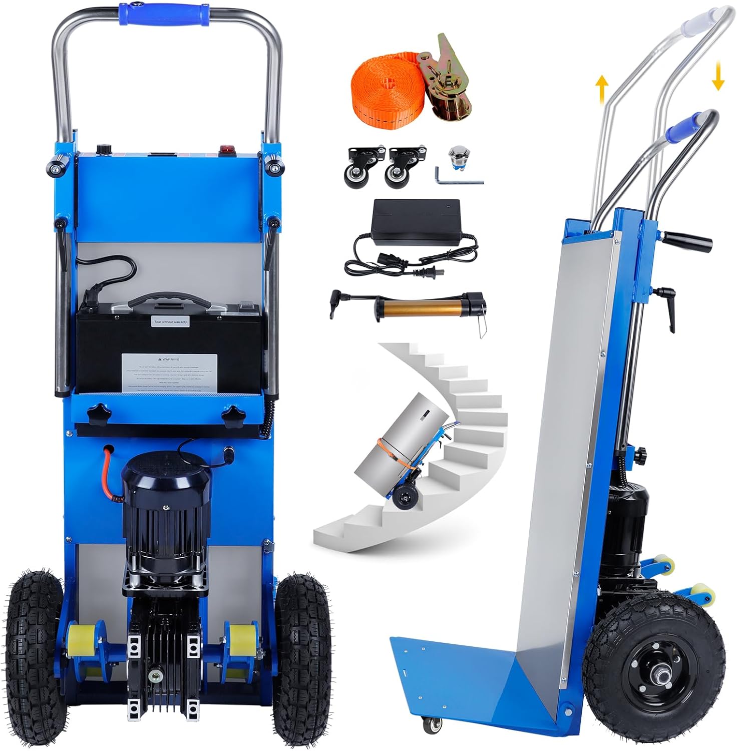 Electric Stair Climbing Dolly, 1200w Electric Hand Trucks Foldable, Large Capacity Stair Climbing Hand Trucks Dolly Cart with 4m Safety Rope, for Mobile Furniture Logistics Warehouse (880 lbs)