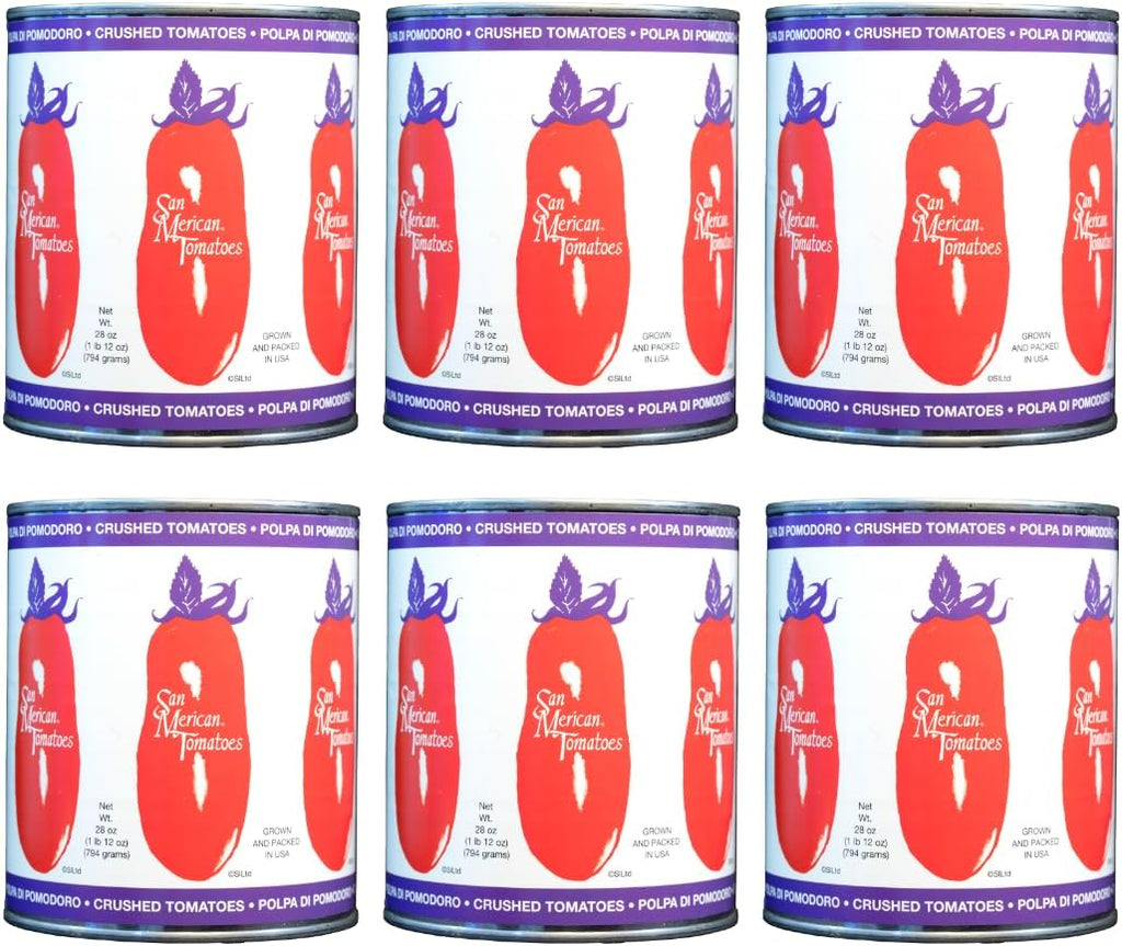 SMT SAN MERICAN TOMATO - Crushed Canned Tomatoes - 28 Ounce (Pack of 6) - USA Grown