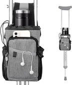 Crutch Accessories Bag Pouch, Water-Resistant Premium Zipper Pouch with Drink Holder, Lightweight Crutches Caddy Storage Tote Crutch Purse for Adults Men, Women