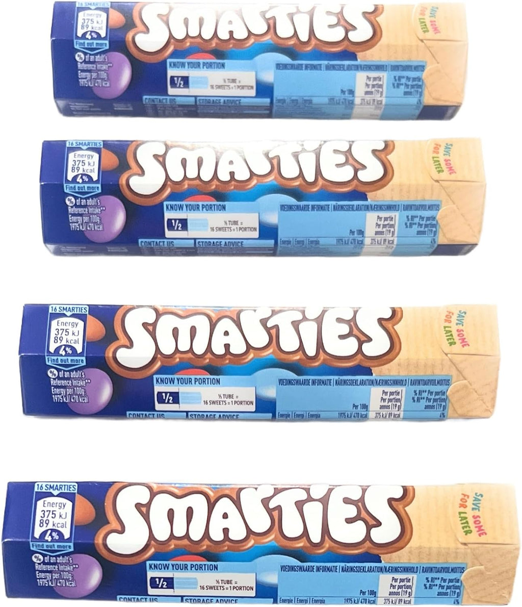 Smartie's-Chocolate Candy Tube, 38g each. (Pack of 4)