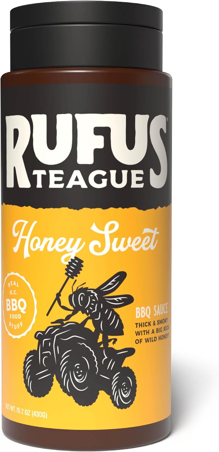 Rufus Teague Honey Sweet BBQ Sauce, Premium Barbecue Sauces with Natural Ingredients, No Drip Squeeze Bottle, Flip Top Bottles, Award-Winning Bold Flavor, Gluten-Free, Non-GMO, 15.2 oz