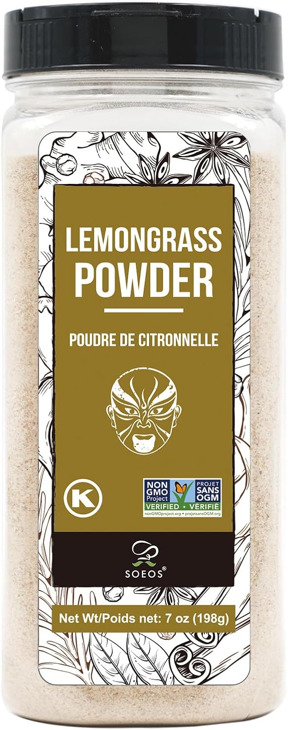 Soeos Lemongrass Powder 7 ounce (198g), Lemongrass Herb, Lemon Powder Bulk, Freshly Ground Dried Lemon, Natural, Non-GMO Verified, Kosher, Flavorful Herb for Tea