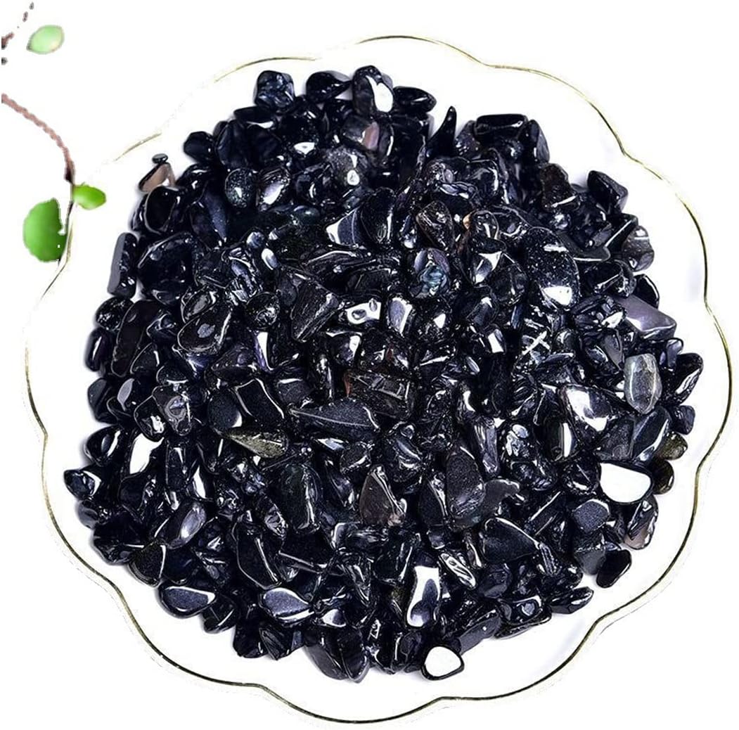 Natural Black Obsidian Tumbled Chips Crushed Crystal Stone, 7-9mm Polished Healing Crystal Chips Healing Reiki Crystal Jewelry Making Home Decoration
