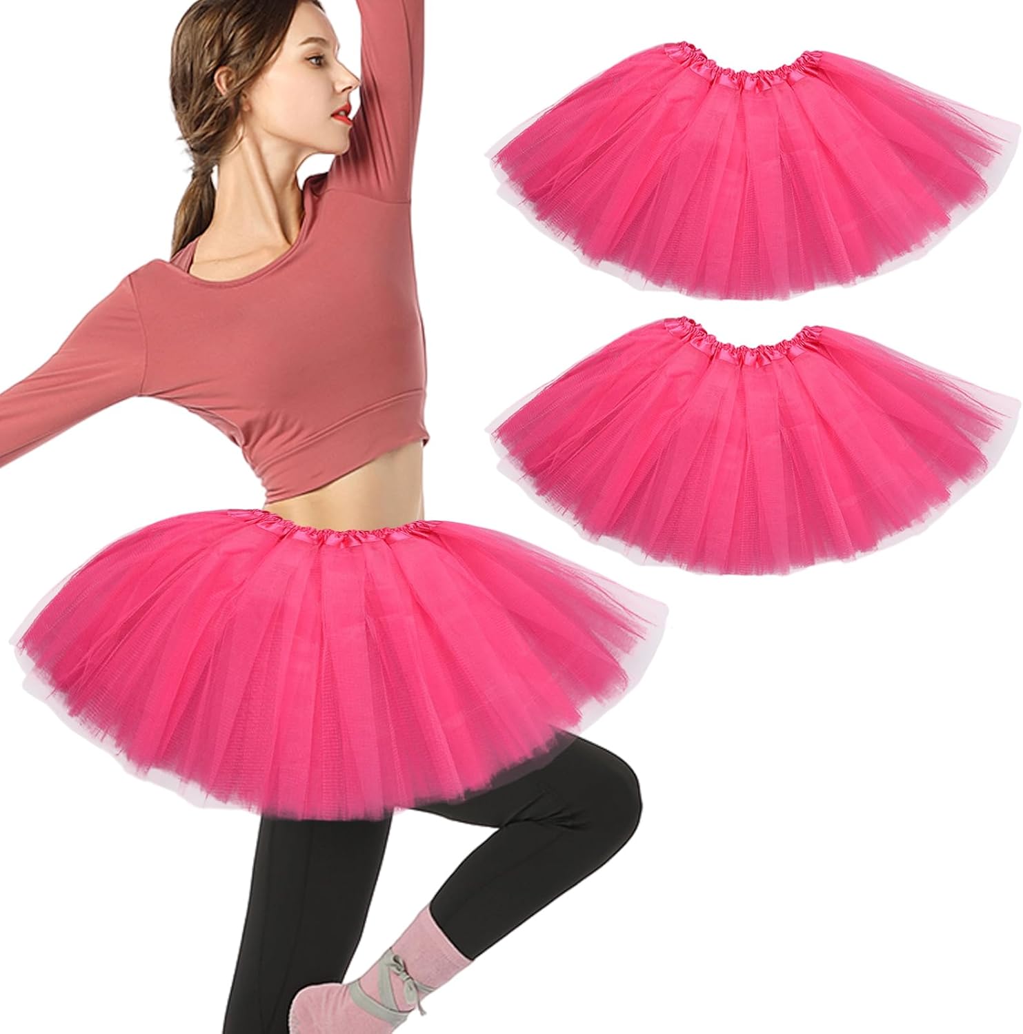 2 Packs Women's Ballet Tutu Skirt - Fluffy Tulle Dance Skirt for Dress-Up Birthday Christmas Tutu Costume for Women