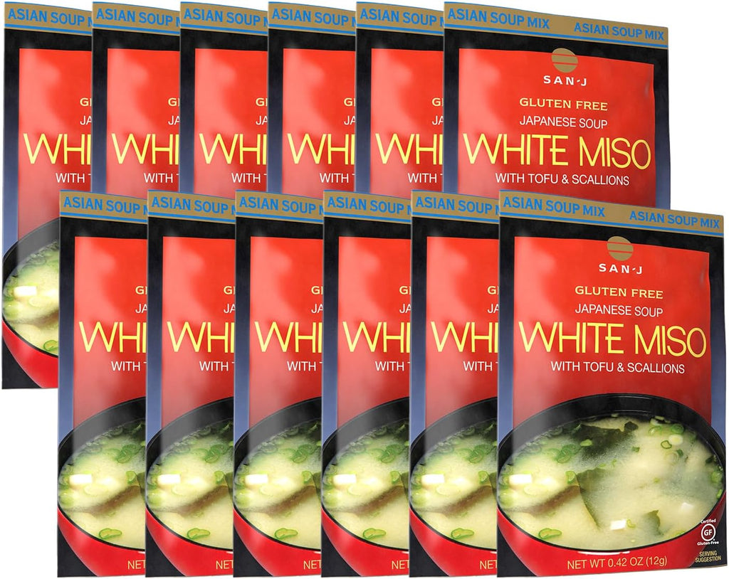 San-J - White Miso Soup - Authentic Japanese Soup Mix - 0.42 oz. Packets - 12 Pack