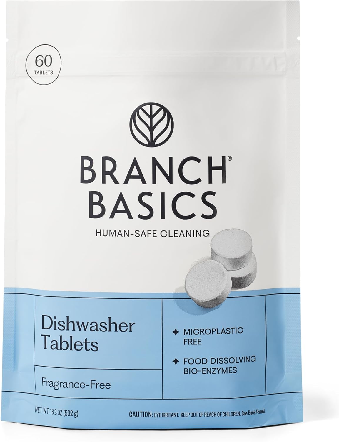 Branch Basics Dishwasher Tablets – 60 Ct | Plastic-Free, Fragrance-Free, Human-Safe | Delivers a Powerful Clean Without Harsh Chemicals