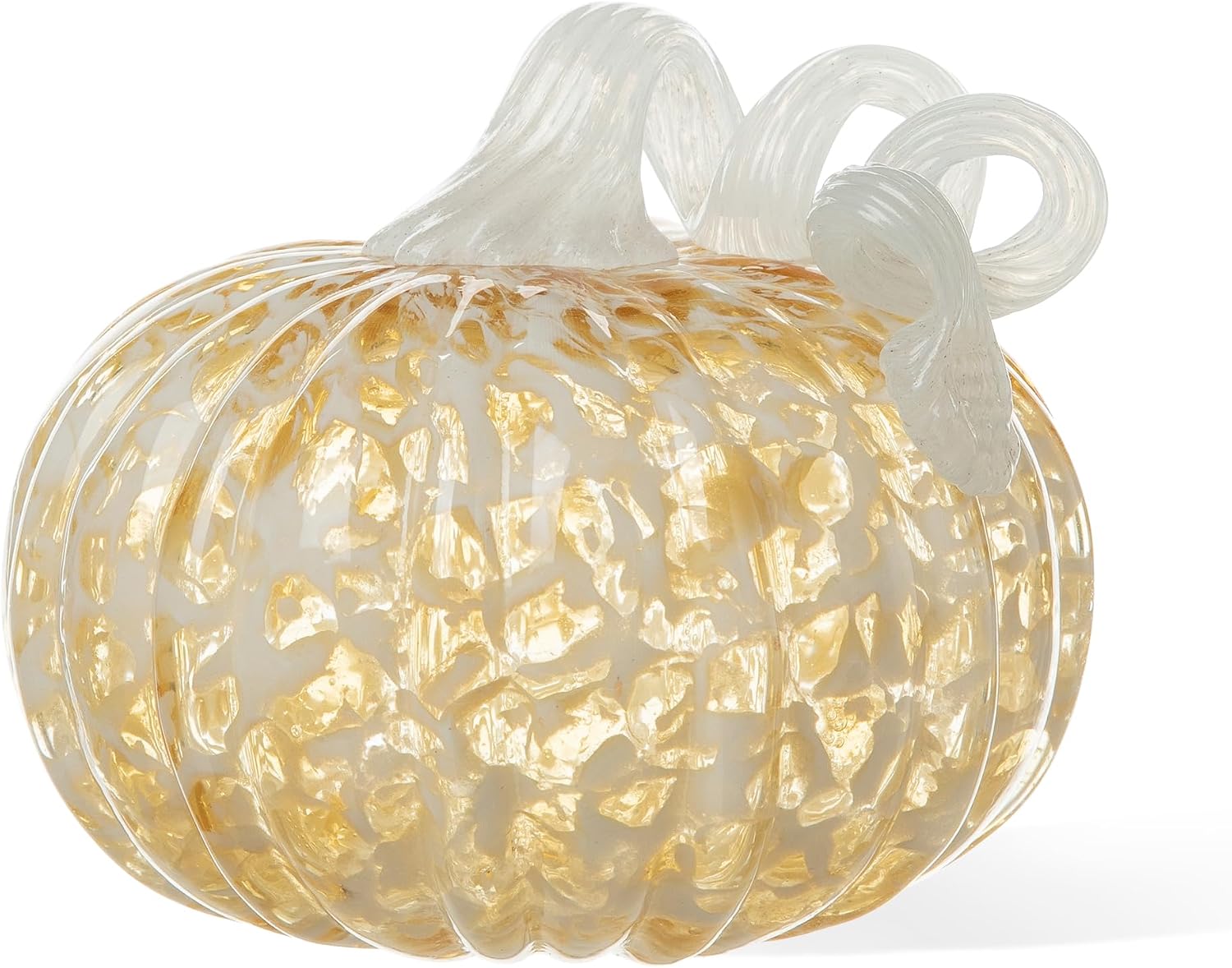Glitzhome Hand Blown Glass Pumpkin Decor 5" Amber - Artisan Fall Harvest Thanksgiving Table Centerpiece Halloween Home Decor