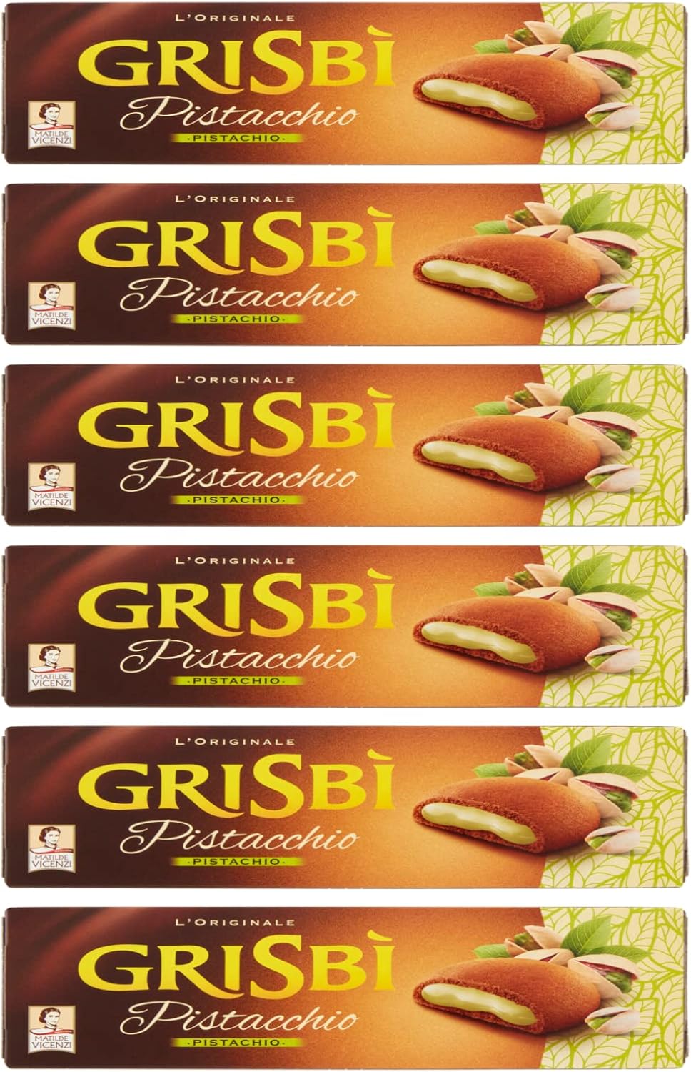 '6X Matilde Vicenzi Grisbi Biscotti Pistacchio Biscuits Stuffed with Pistachio Cream 100% Italian Cookies 150g