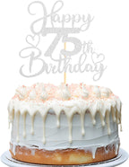 75th Birthday Cake Topper, Double-Sided Silver Glitter with Heart Accent Cake Topper for Cheers to 75 Years Birthday Party Decorations - 1 Pack