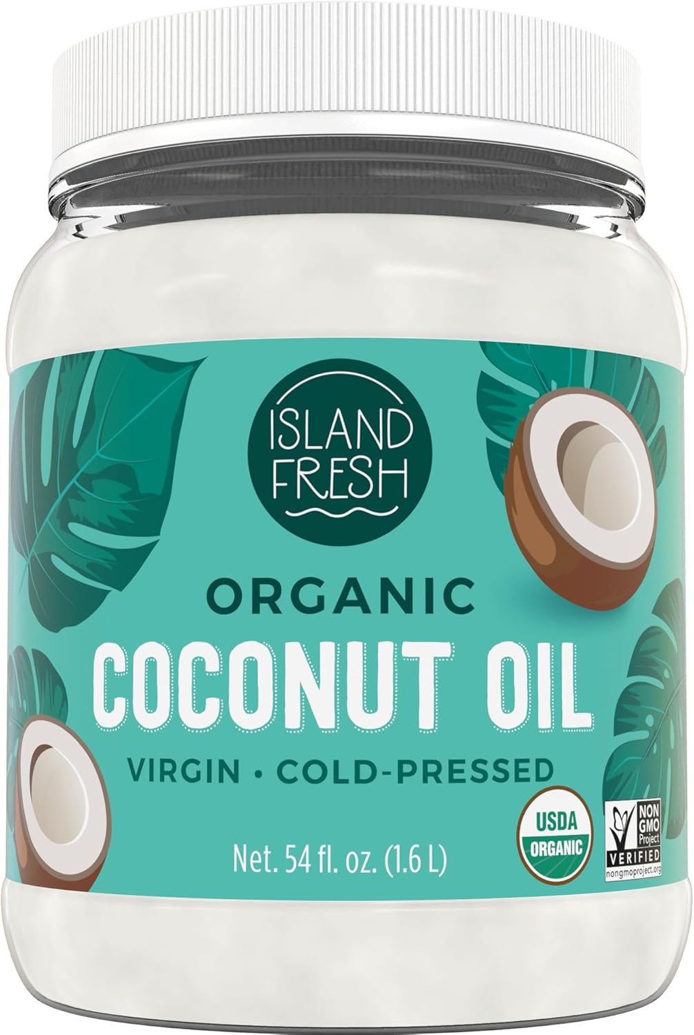 Island Fresh Organic Coconut Oil, Extra Virgin, Cold-Pressed, 54 fl oz – USDA Organic, Non-GMO for Cooking, Baking, Hair and Skin