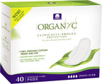 Organyc - 100% Certified Organic Cotton Inside and Out Feminine Pads, Sanitary Napkin 40 Count, Heavy Flow, New Larger Size Packaging