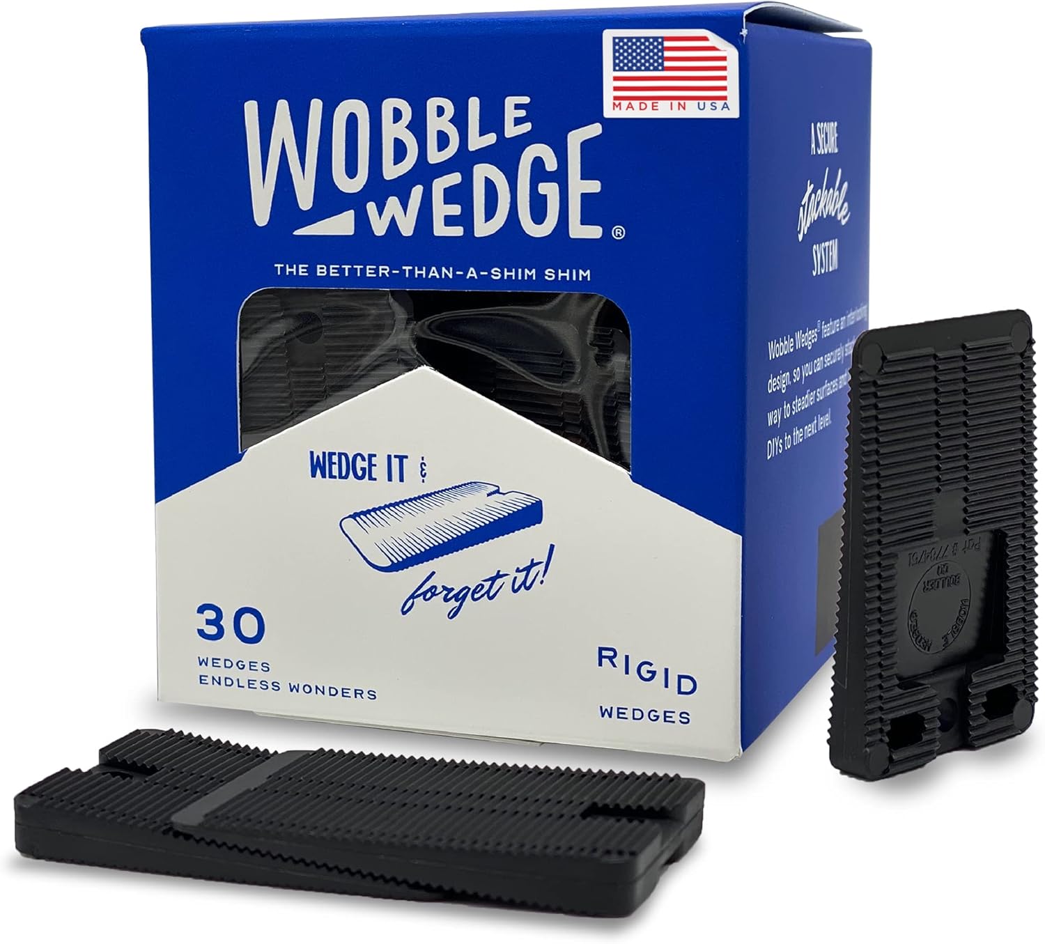 Wobble Wedges Rigid Plastic Shims, Multi-Purpose Shim Wedges for Home Improvement & Work - Plastic Wedge for Table, Toilet, Furniture Levelers & Leveling Feet, Made in USA, Black, 30Pack