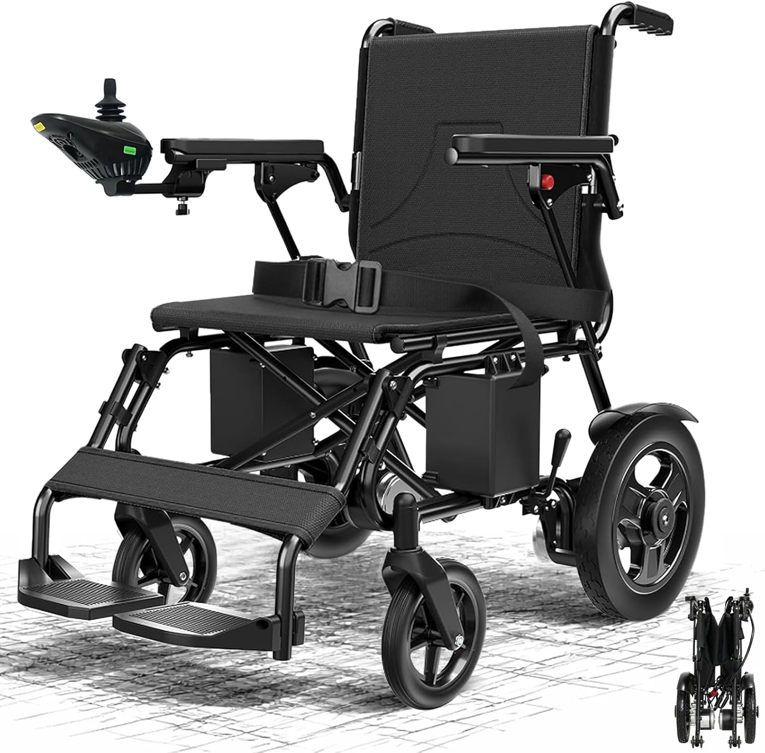 Electric Wheelchair for Adults – Lightweight, Foldable, & All-Terrain | 500W Motorized Power Wheelchair, 15+ Travel Range, 300 lbs Capacity, Comfortable & Safe for Seniors (Black)