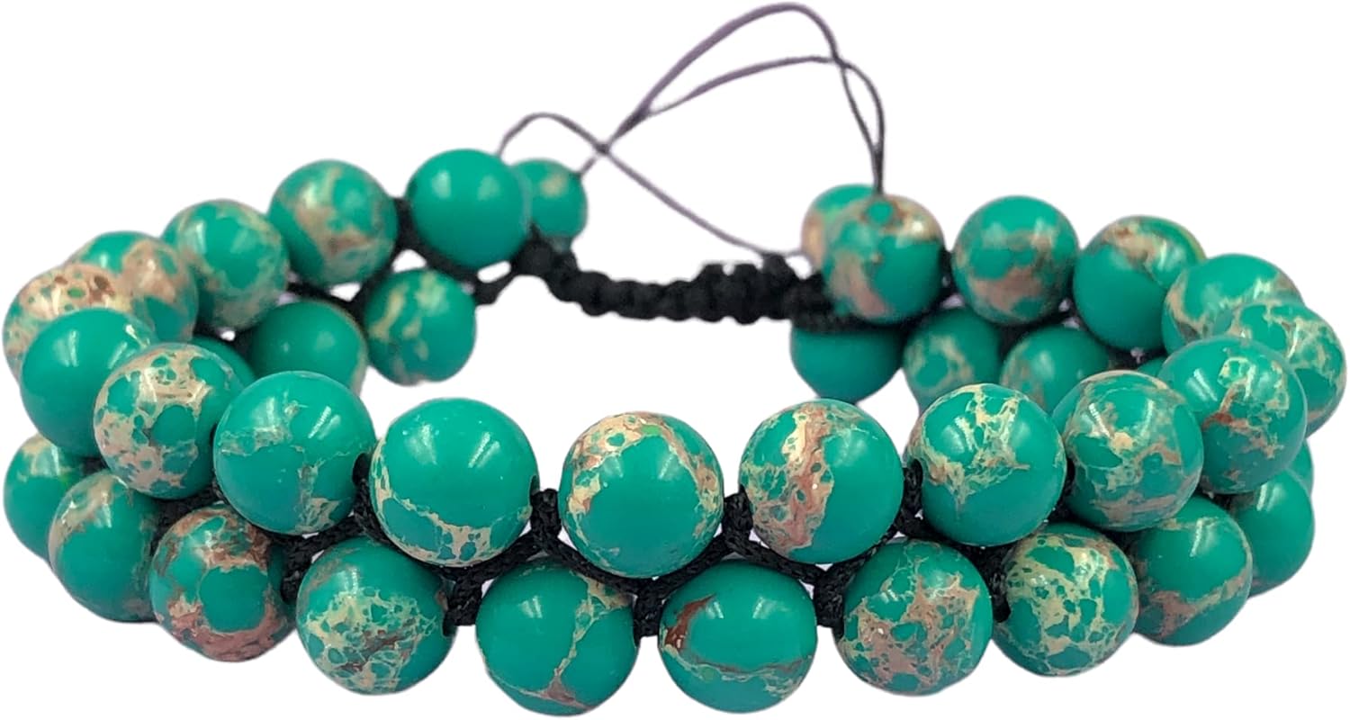 Aaa Natural Green Magnesite Turquoise Gemstone 8Mm Round Beaded Thread Wrap Bracelet. Adjustable Macrame Bracelet , Charm Bracelet , Boho Bracelet , Handmade Bracelet For Women & Unisex.