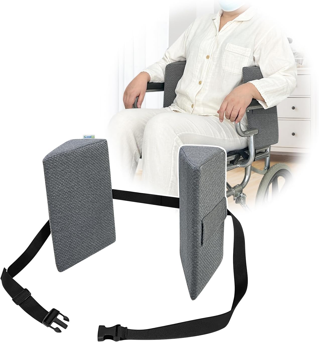 KAAMOS Wheelchair Lateral Support Cushions, Lateral Support for Wheelchair, Back Side Support Wedge Cushion for Seniors, Foam Positioning Wedge Pillow Side Padding (Small)