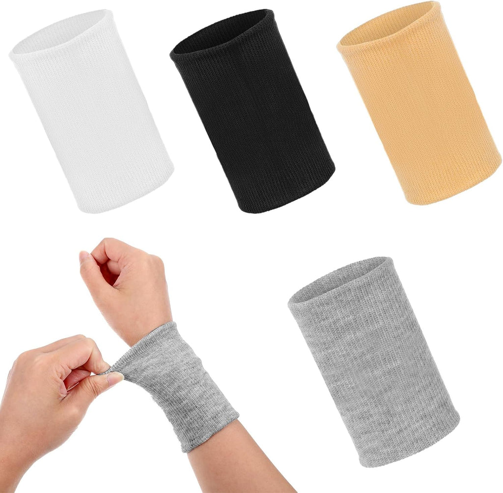 4 Pairs Wrist Compression Sleeve Soft Elastic Wrist Support Brace Wrists Band Breathable Tennis Sweatbands Brace for Wrists Protect Carpal Tunnel Wraps Protector for Sport Fitness Workout Typing