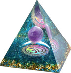 Handmade Amethyst Orgonite Pyramid 60mm with Blue Quartz Natural Crystal Stone Orgone Energy Pyramide