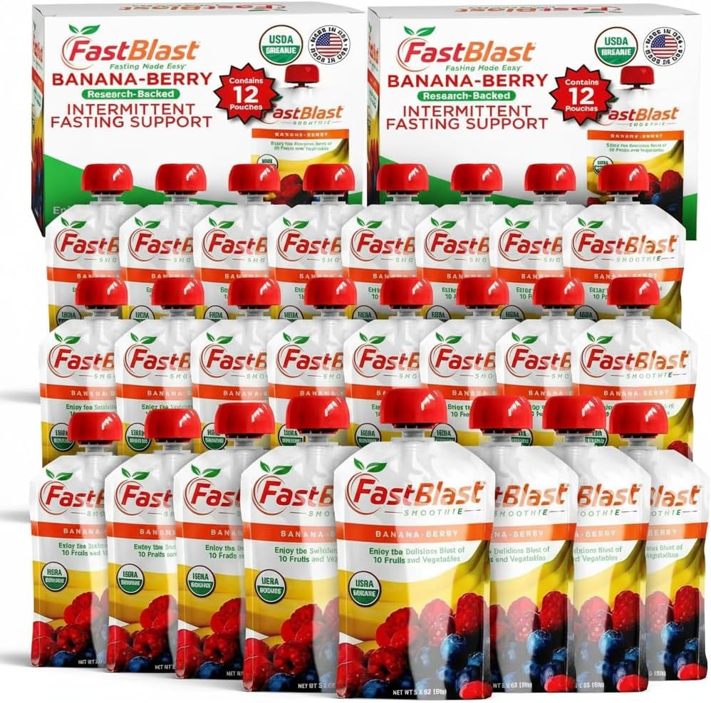Fruit Smoothie Pouches Banana Berry - 2 Pack, 24 Pcs USDA Organic Gluten Free Snacks for Adults, No Added Sugar, Protein Pouches Adult Meal Replacement, Smoothie Packs Support Balanced Nutrition