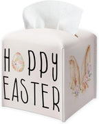 Happy Easter PU Leather Tissue Box Cover - Cute Bunny Ears Decorative Tissue Holder - Festival Waterproof Dispenser Box - Facial Paper Organizer Home Decor for Living Room, Bathroom, Office - A07