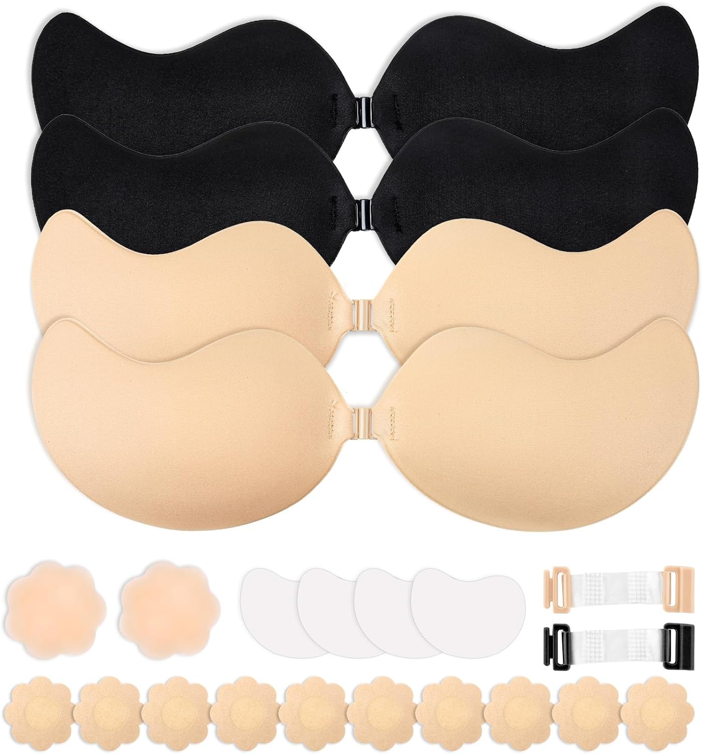 4/8-Pack Cleavage Bra, Push Up Sticky Bra Set – Strapless Backless Invisible Adhesive Bras for Women