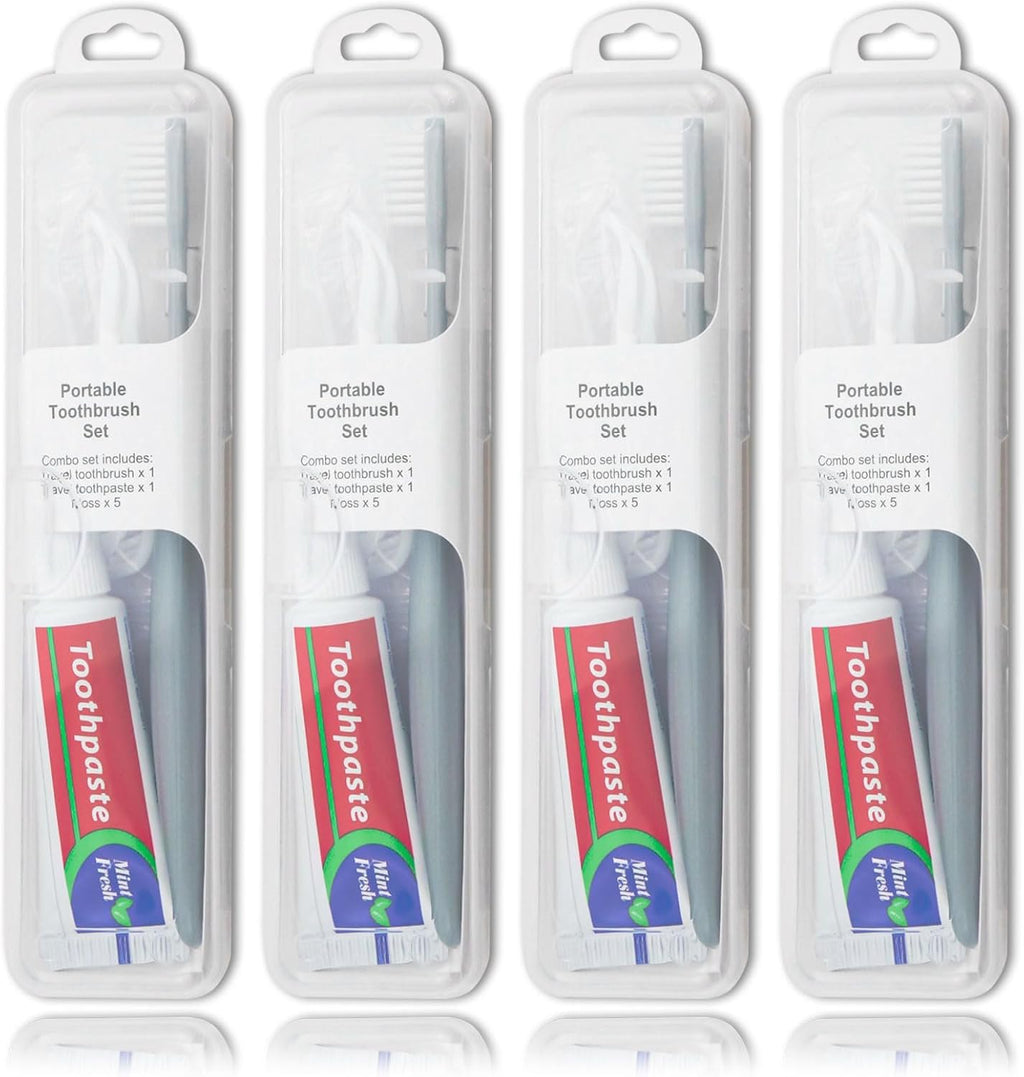 Travel Toothbrushes, Toothbrush Travel Kit with 5 Floss Picks, Toothbrush Holder, Individually Packaged, Suitable for Home, Hotel (4-Pack)