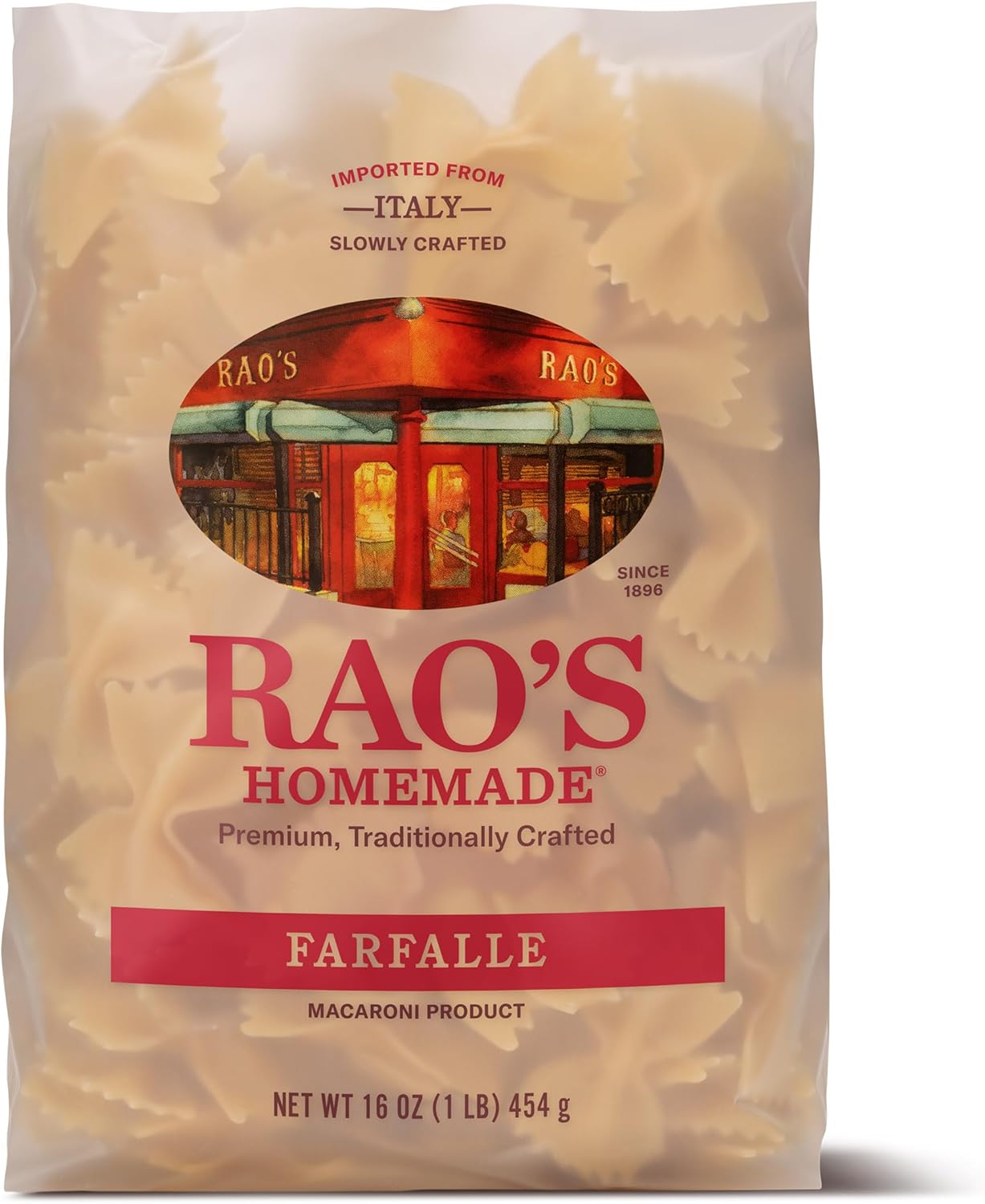 Rao's Homemade Farfalle Pasta, 16oz, Traditionally Crafted, Premium Quality, From Durum Semolina Flour, Traditional Bronze Die Cut, Imported from Italy